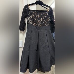 Eliza J Black Pleated Midi Dress with Square Neck